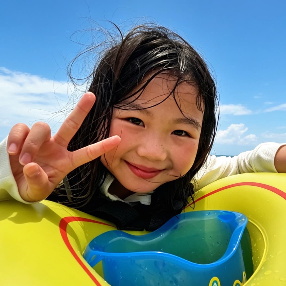 浮き輪で笑顔のお子様